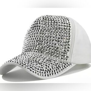 White Silver Rhinestone Trucker Hat Baseball Cap adjustable fit